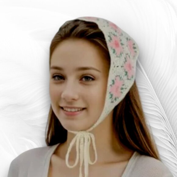 Handmade Accessories - Crochet Bandana Headband Head Scarf Hair Scarf for Women Pink Floral